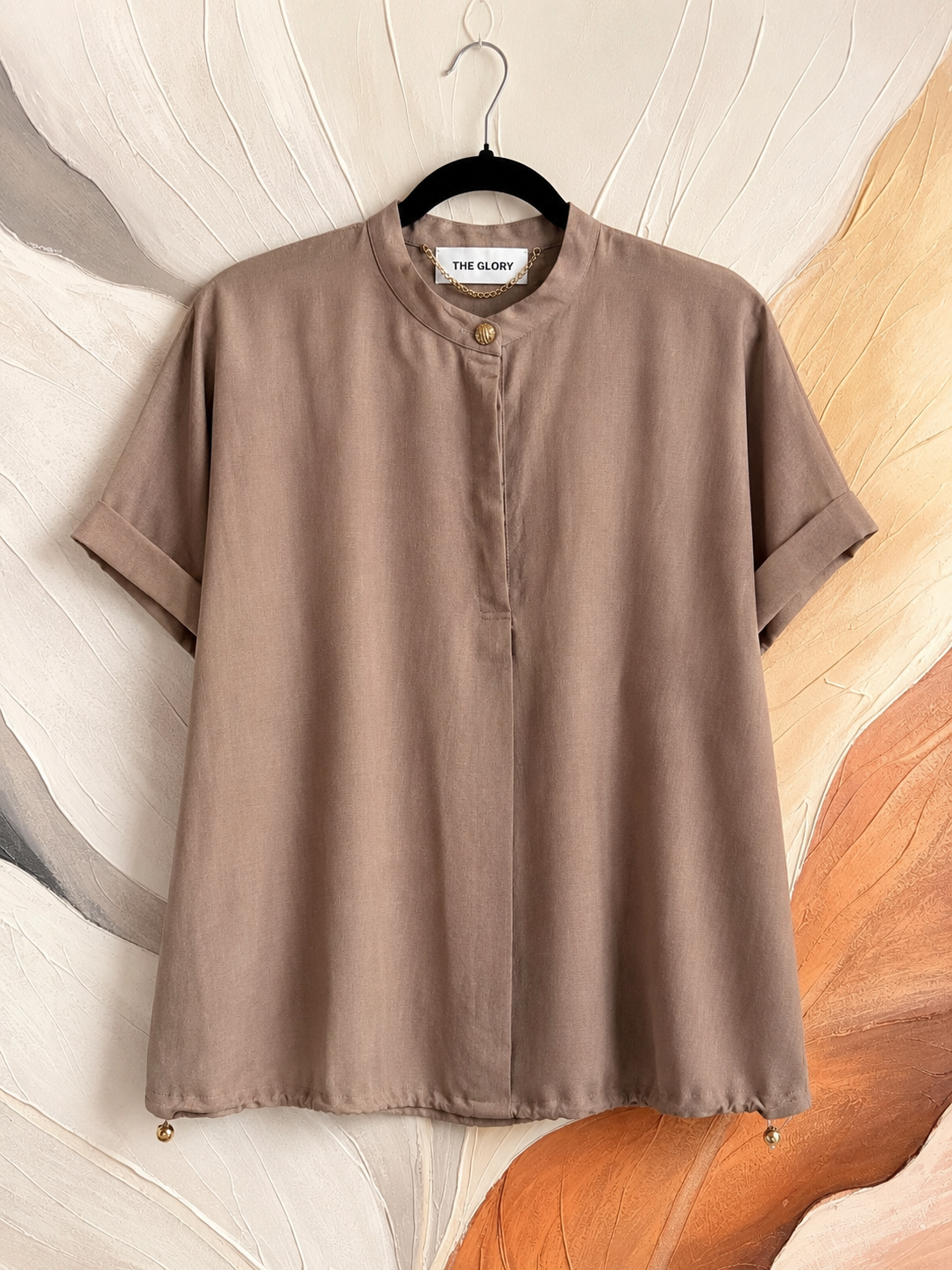 Taupe Elegance Relaxed Short-Sleeve Blouse