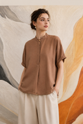 Taupe Elegance Relaxed Short-Sleeve Blouse