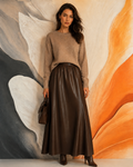 Cocoa Sway Faux-Leather Long Skirt
