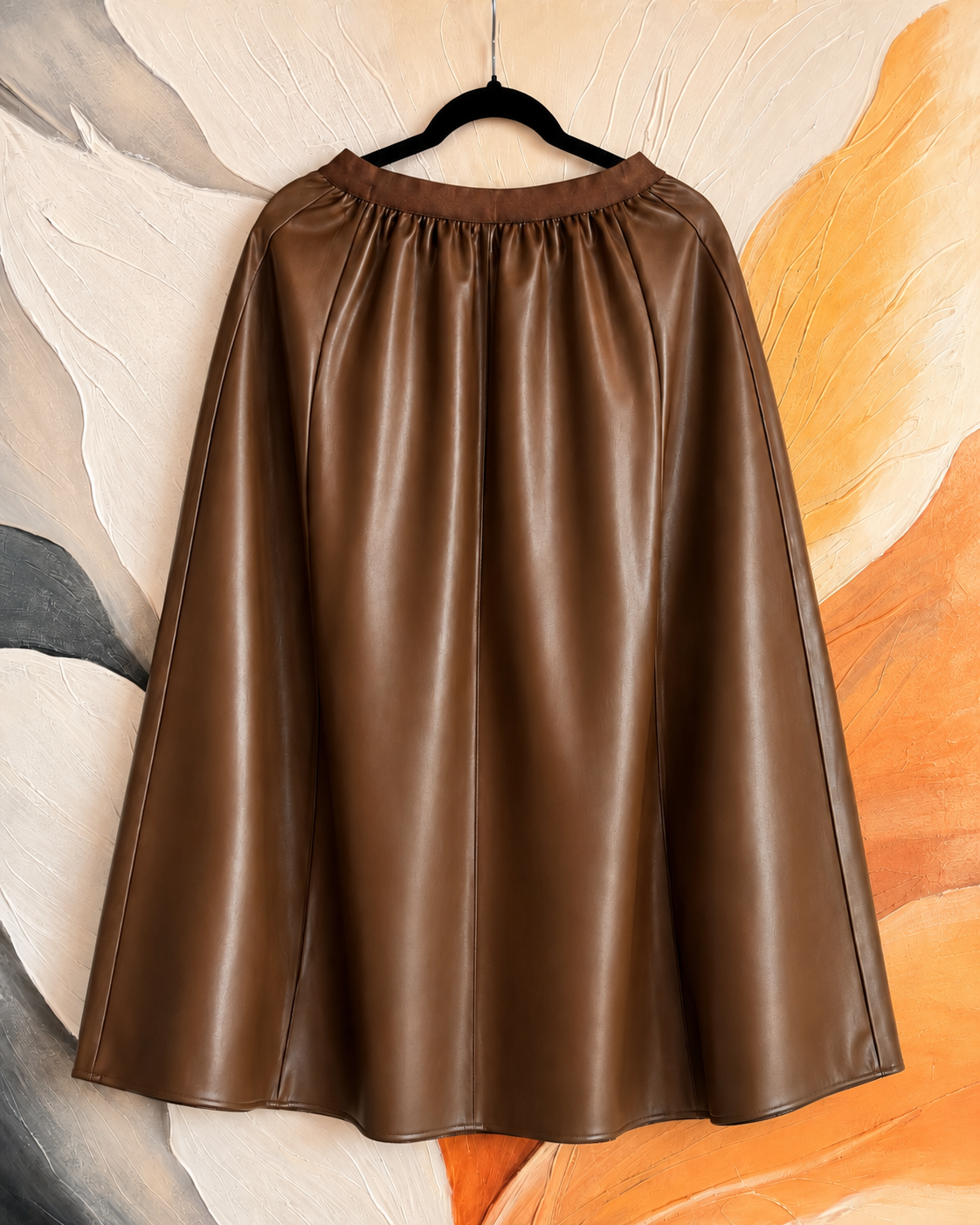 Cocoa Sway Faux-Leather Long Skirt