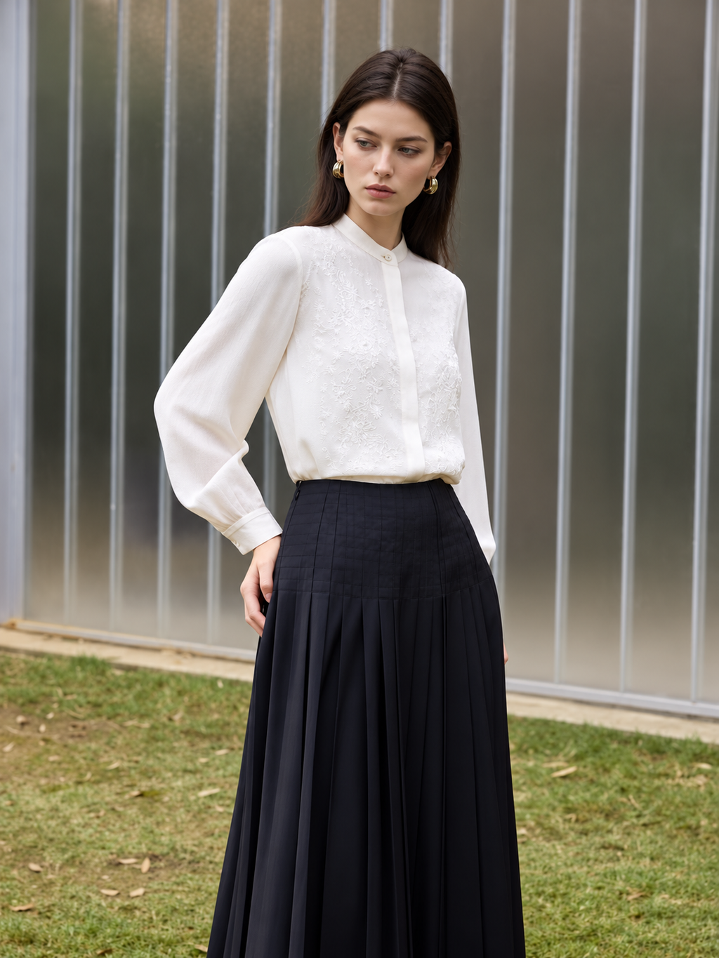 Apricot Embroidered Silk Blouse
